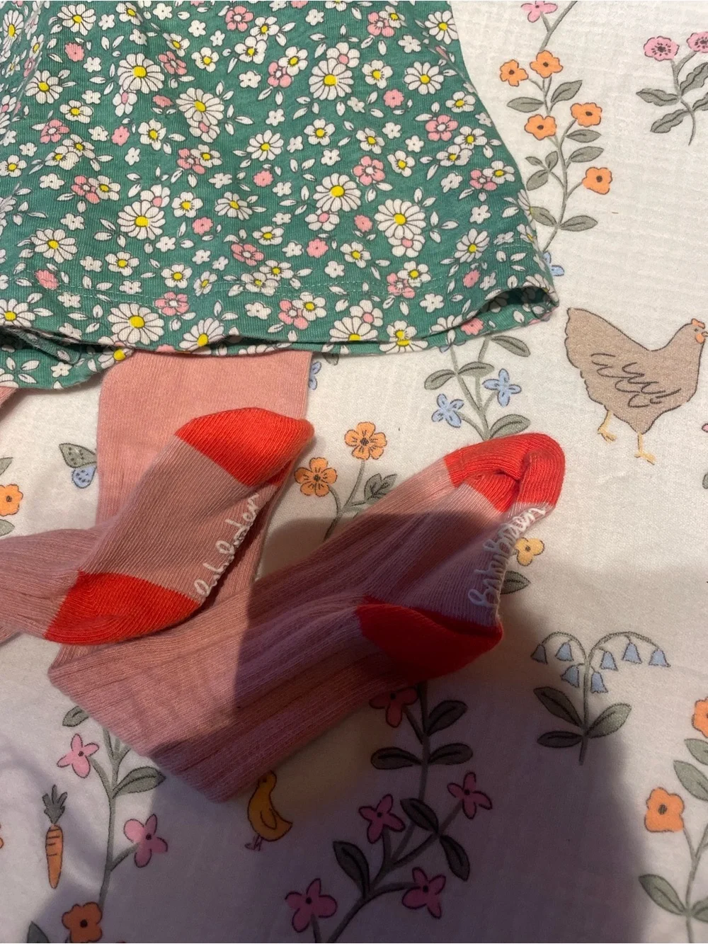 EUC Baby Boden Floral Dress and Tights 3-6 months